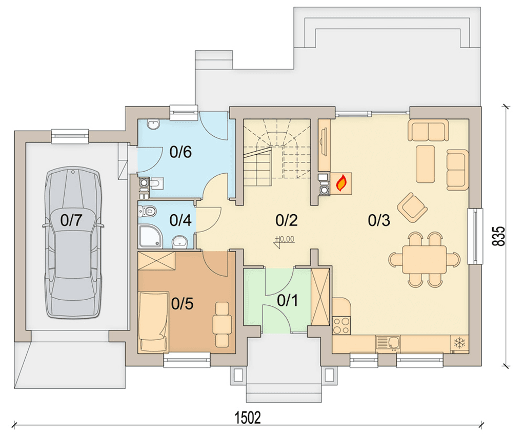 rzut parteru domu jednorodzinnego Aronia 2