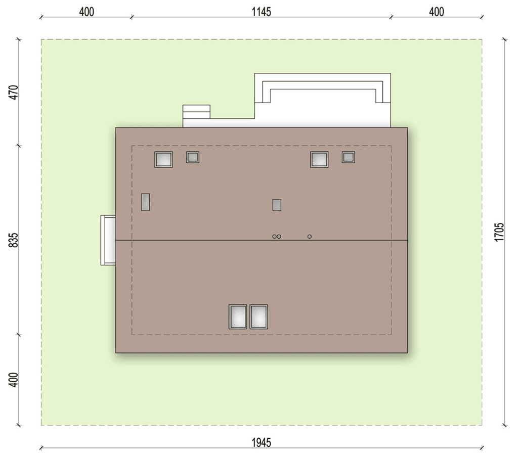 Rzut usytuowania domu jednorodzinnego Aronia na działce