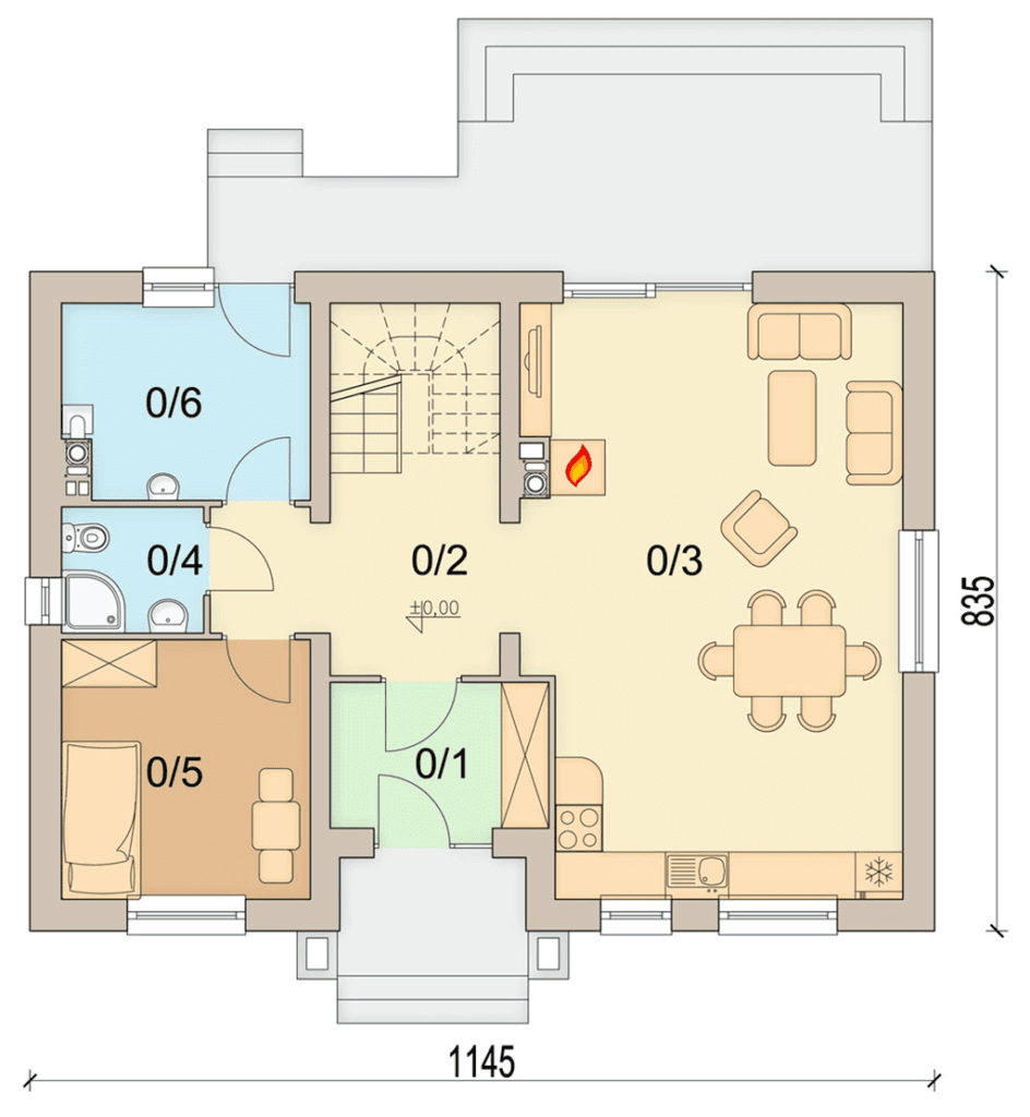 Rzut parteru domu jednorodzinnego Aronia