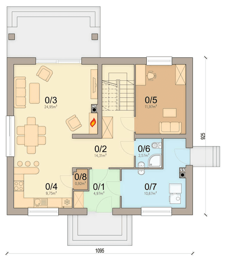 Rzut parteru domu jednorodzinnego Awokado