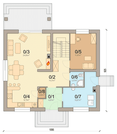 Rzut parteru domu jednorodzinnego Awokado