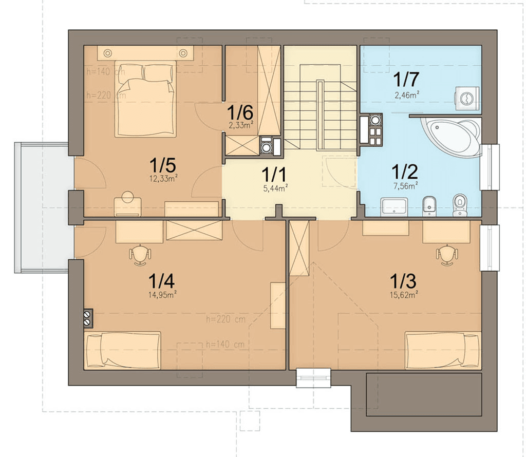 rzut poddasza domu jednorodzinnego Bakalia 3