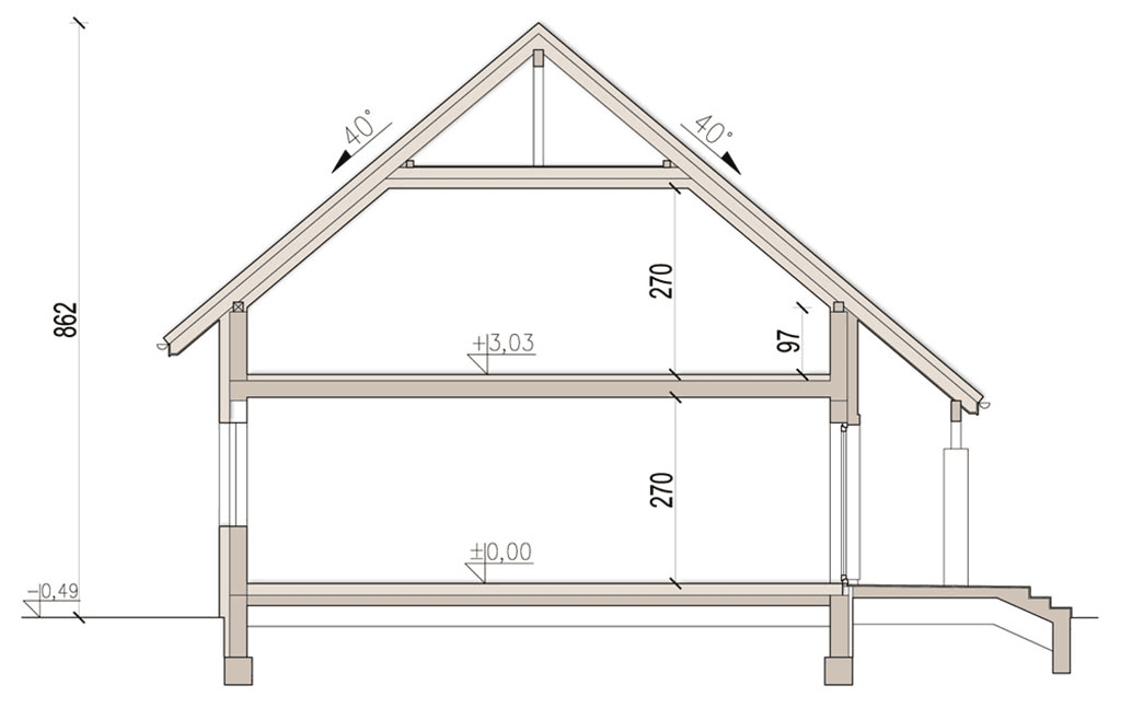 przekrój domu jednorodzinnego Bakalia 3