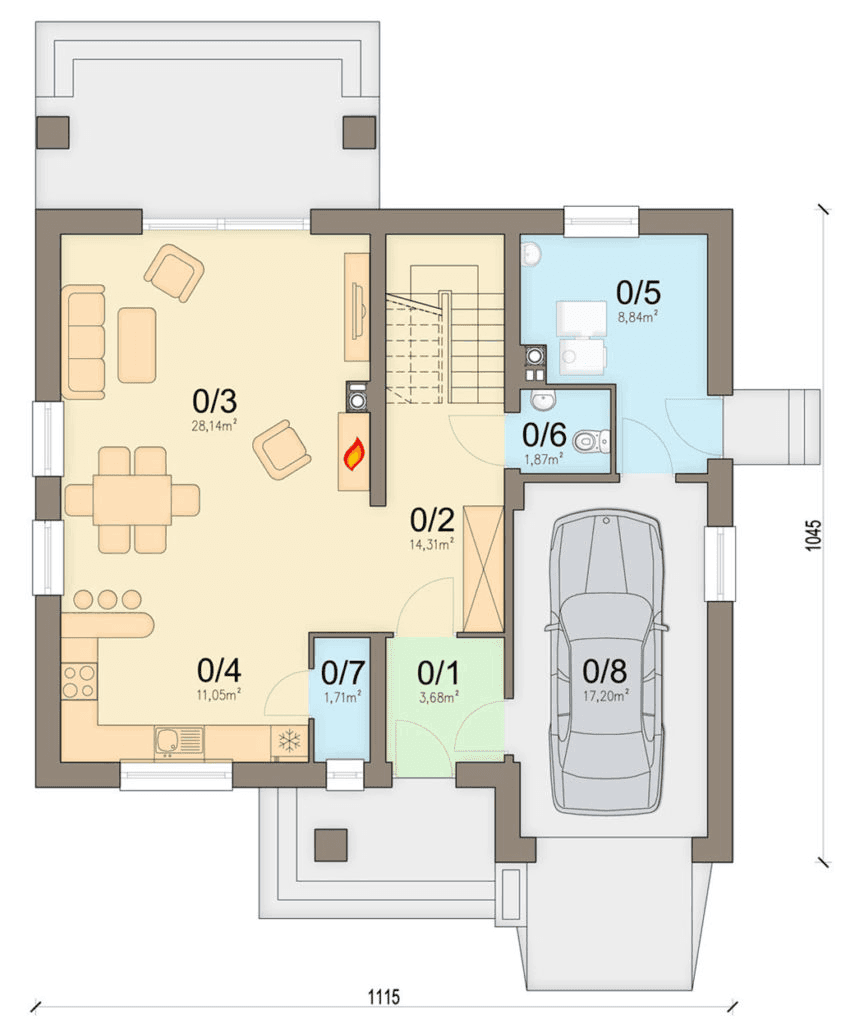 Rzut parteru domu jednorodzinnego Bakalia 6