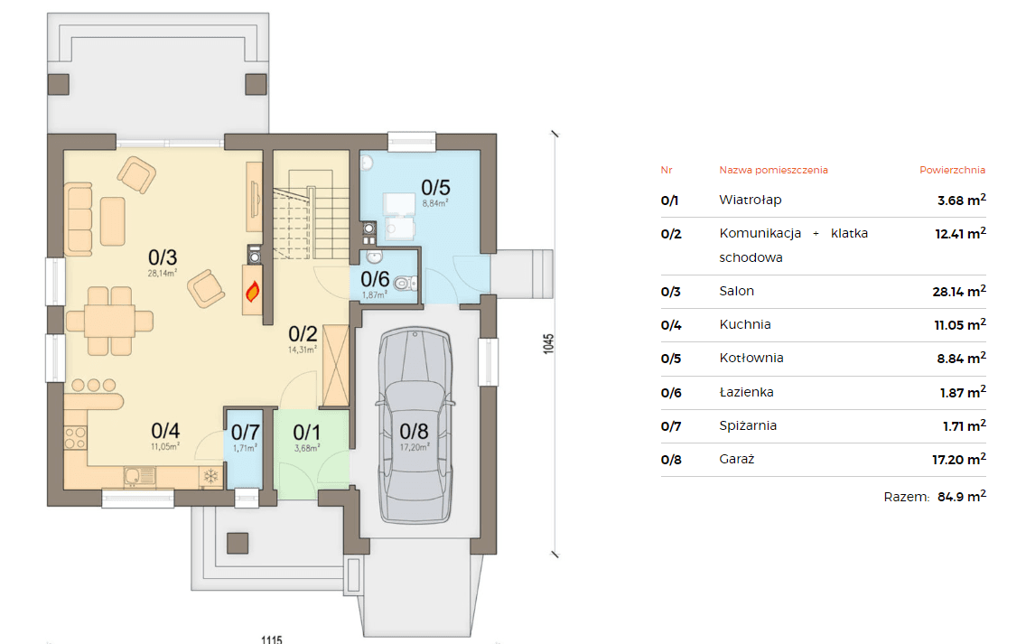 Rzut parteru w domu Bakalia 6