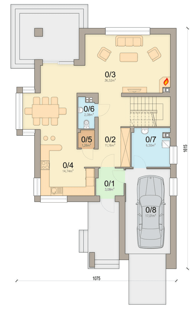 Rzut parteru domu jednorodzinnego Bakardi