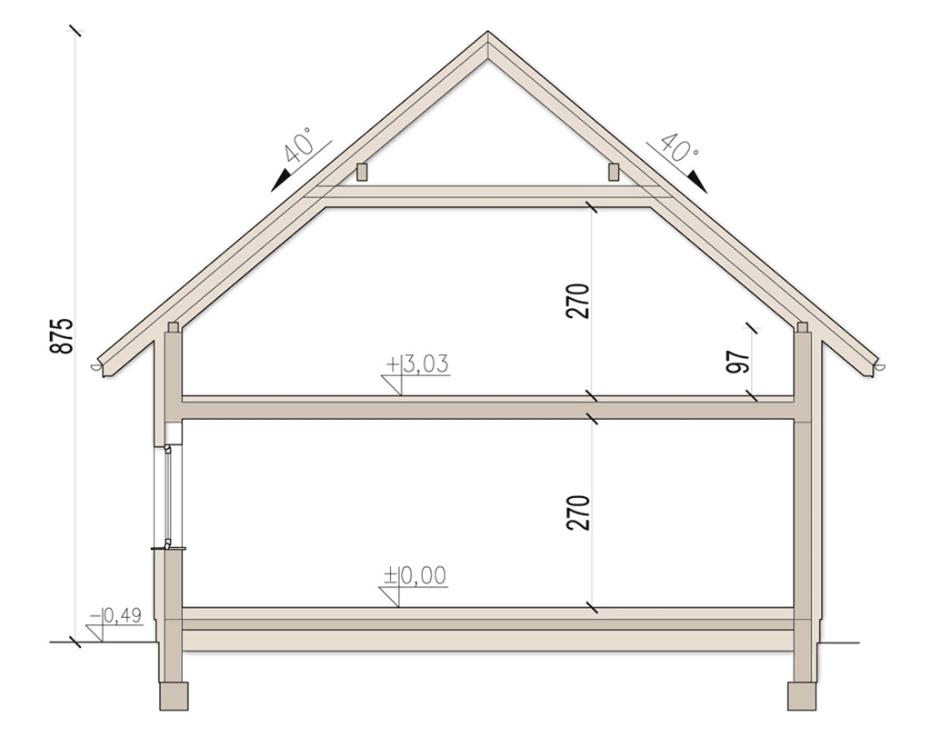 Przekrój domu jednorodzinnego Bakardi