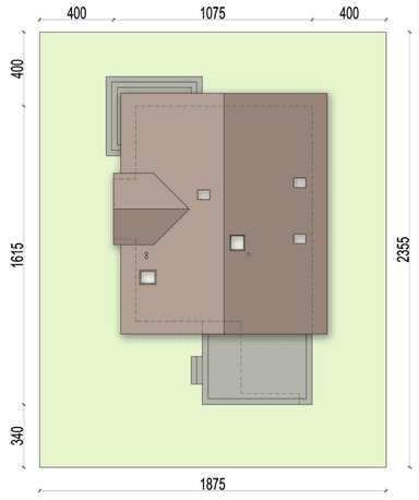 Rzut usytuowania domu jednorodzinnego Bakardi na działce