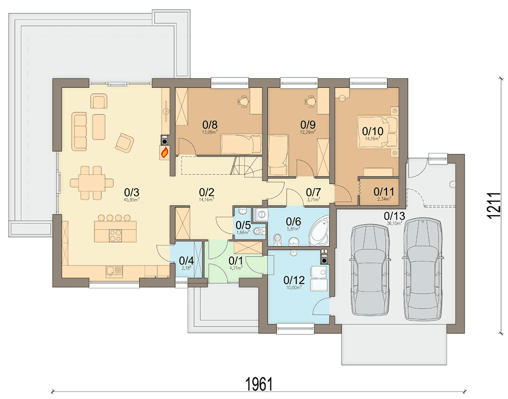 Rzut parteru domu jednorodzinnego Bianco 2 modern