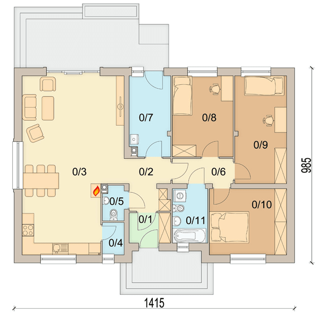 Rzut parteru domu jednorodzinnego Bianco