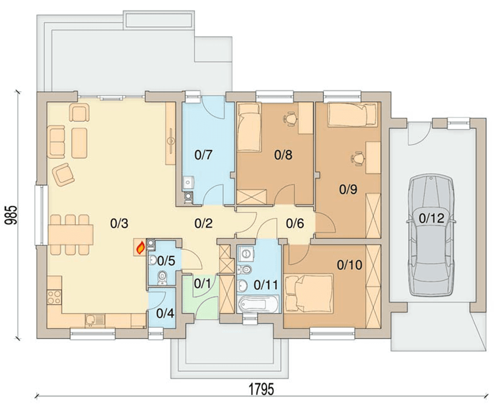 Rzut parteru domu jednorodzinnego Bianco G1