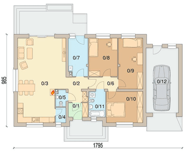 Rzut parteru domu jednorodzinnego Bianco G1