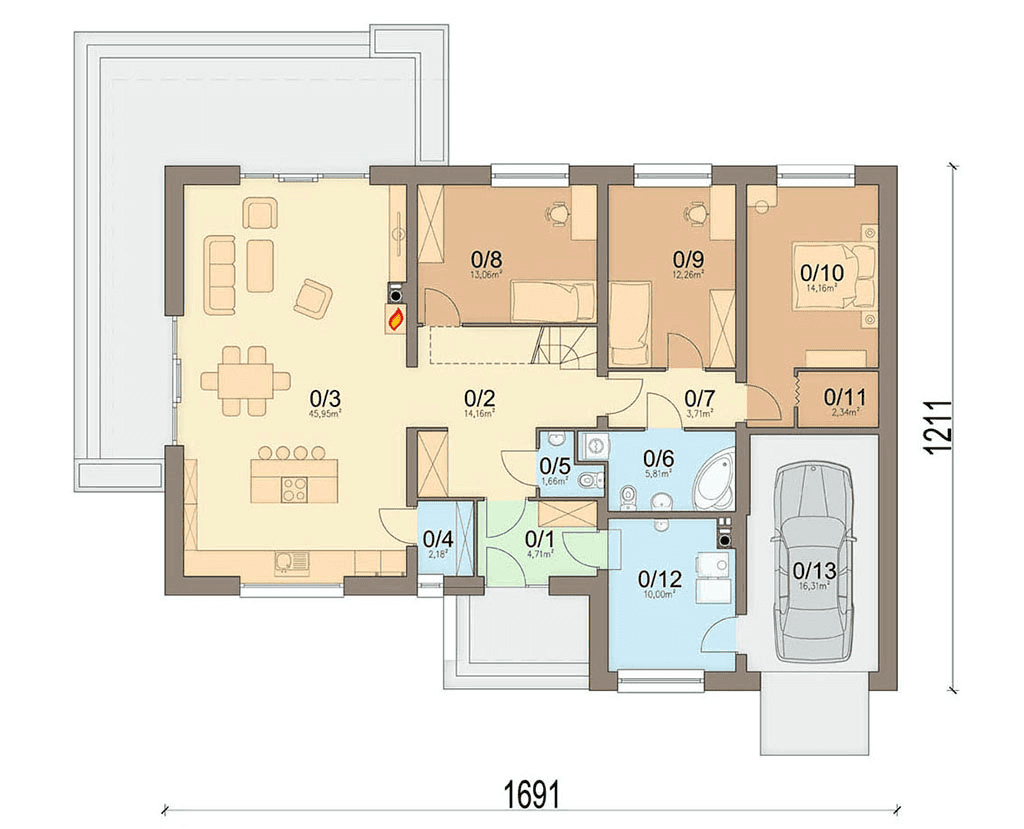 rzut parteru domu jednorodzinnego Bianco modern