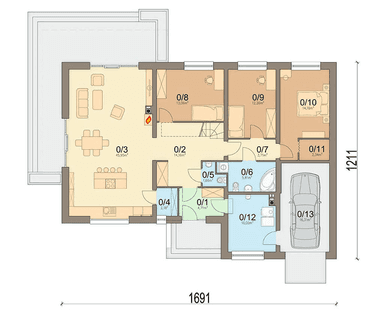 rzut parteru domu jednorodzinnego Bianco modern