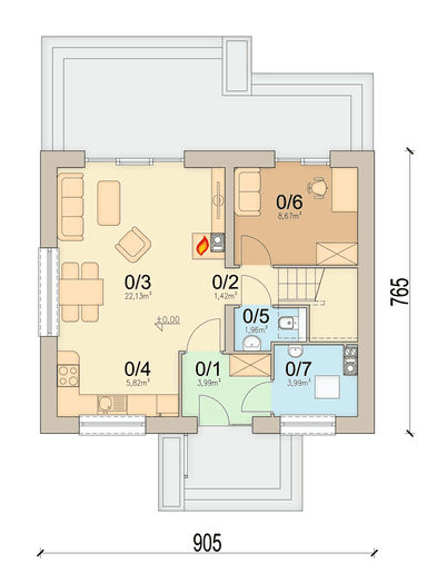 rzut parteru domu jednorodzinnego Bounty