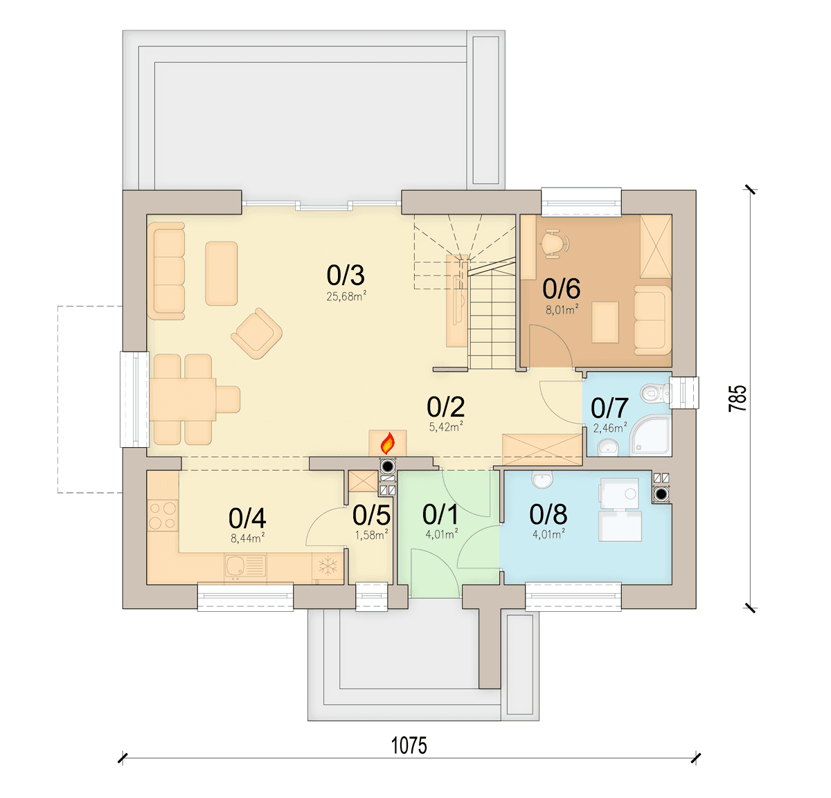 Rzut parteru domu jednorodzinnego Bueno