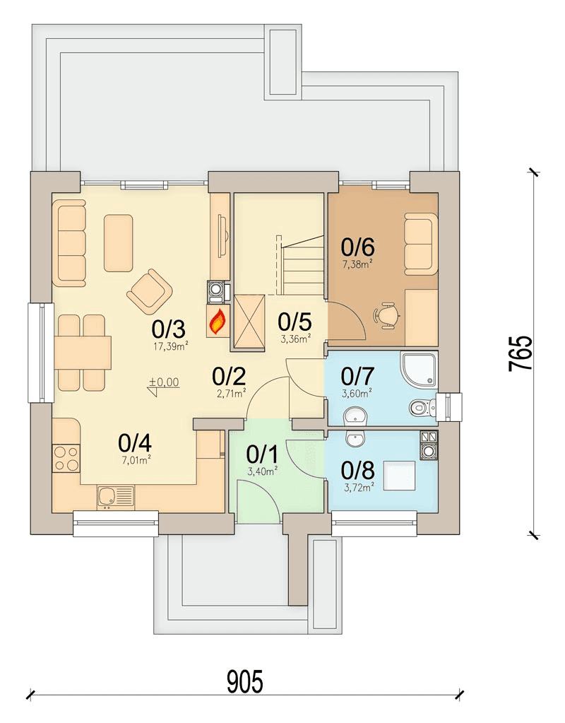 Rzut parteru domu jednorodzinnego Bueno 3