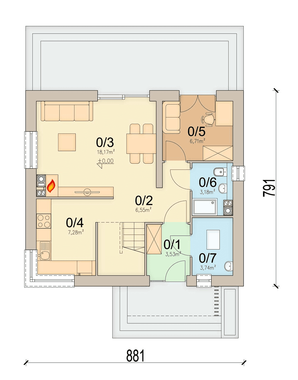 Rzut parteru domu jednorodzinnego Chili