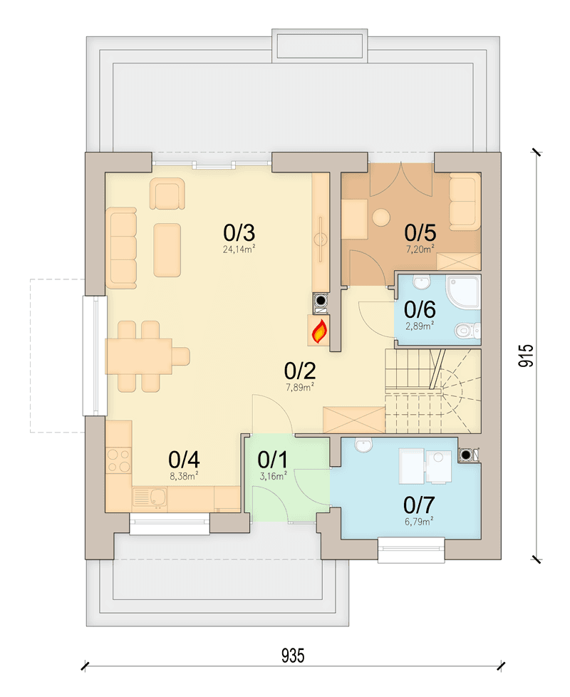 Rzut parteru domu jednorodzinnego Comodo