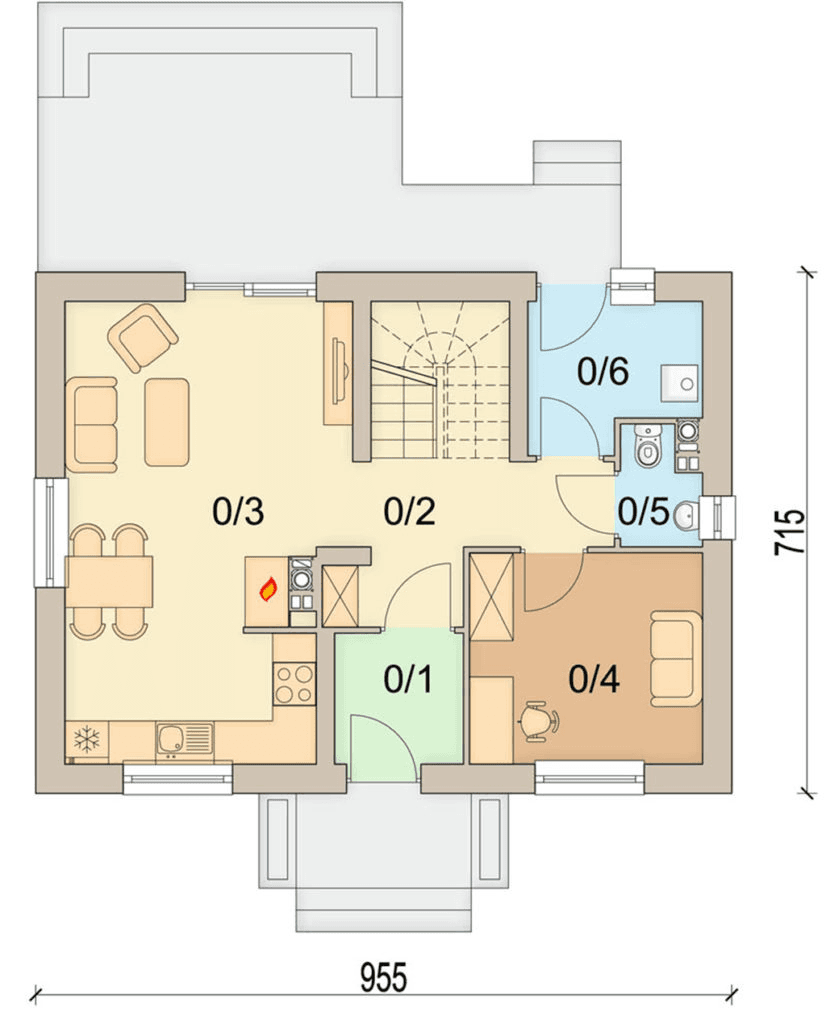 rzut parteru domu jednorodzinnego Cynamon