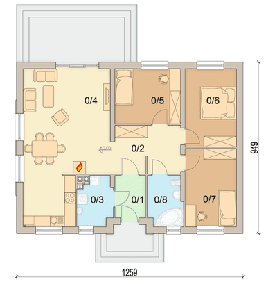 Rzut parteru domu jednorodzinnego Daktyl