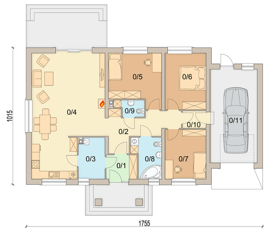 rzut parteru domu jednorodzinnego Daktyl 3