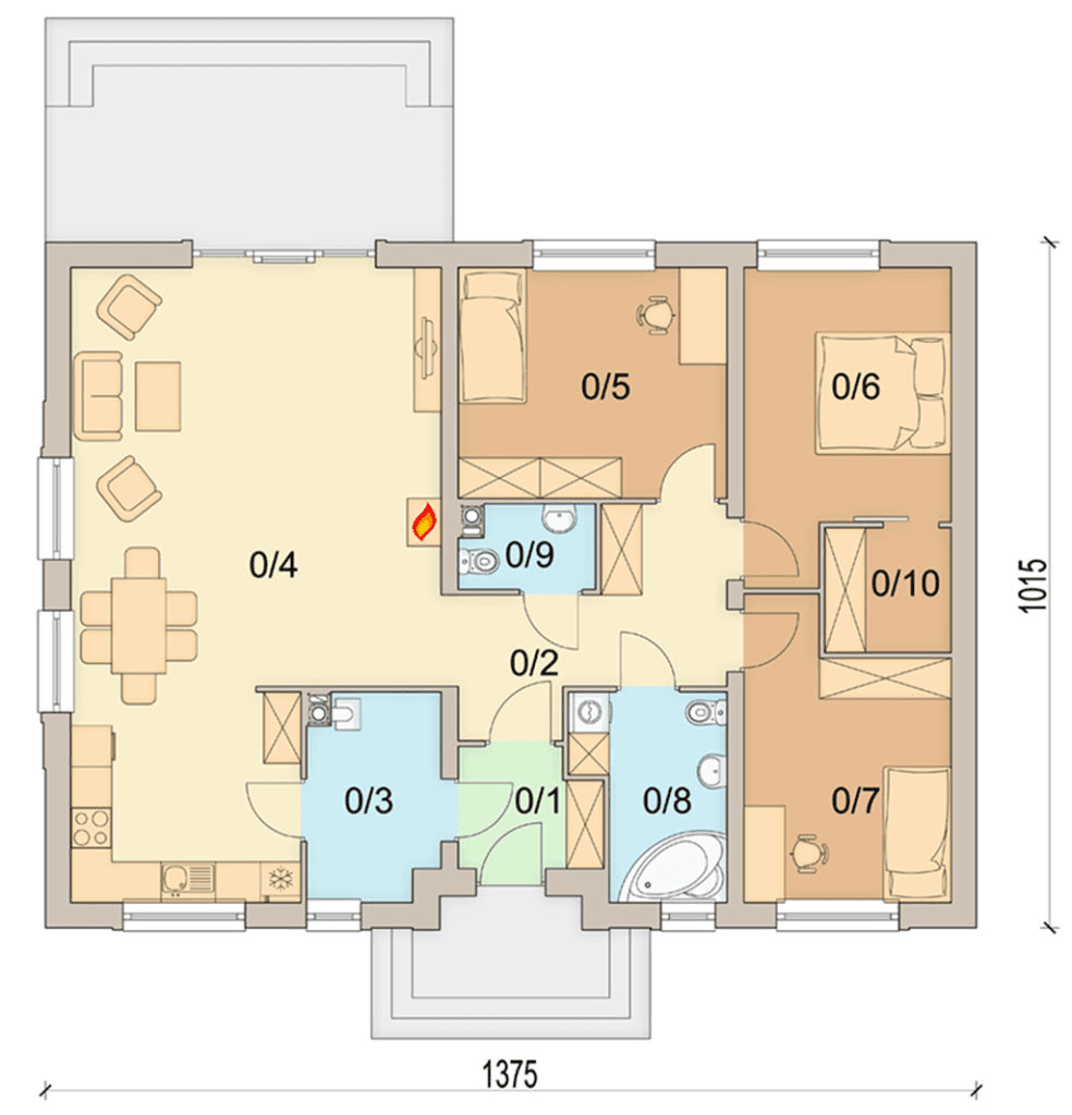 Rzut parteru domu jednorodzinnego Daktyl 4