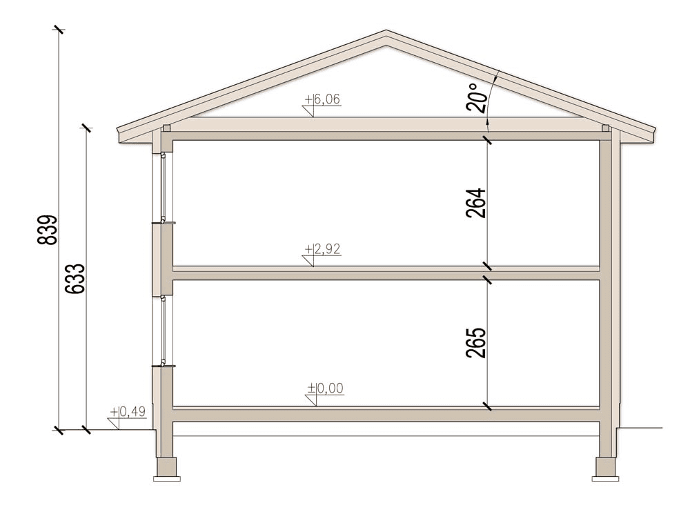 Przekrój domu jednorodzinnego Fresco 2