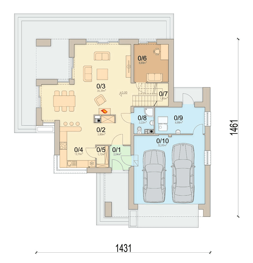 Rzut parteru domu jednorodzinnego Fresco 2