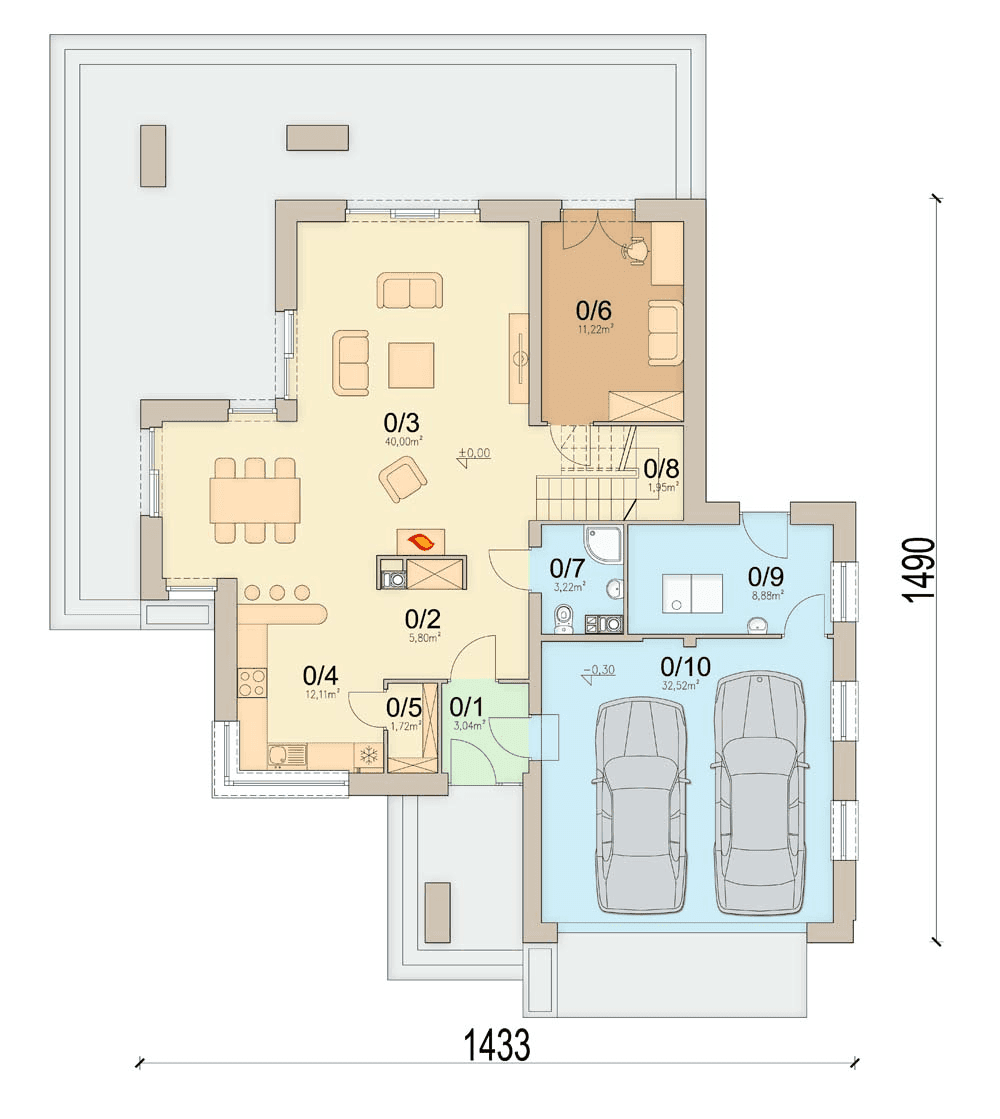 Rzut parteru domu jednorodzinnego Fresco 3