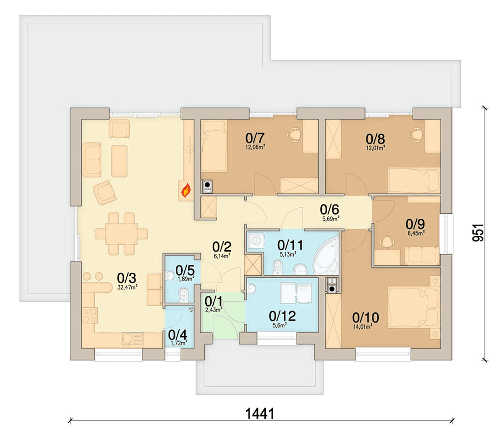 rzut parteru domu jednorodzinnego Grappa