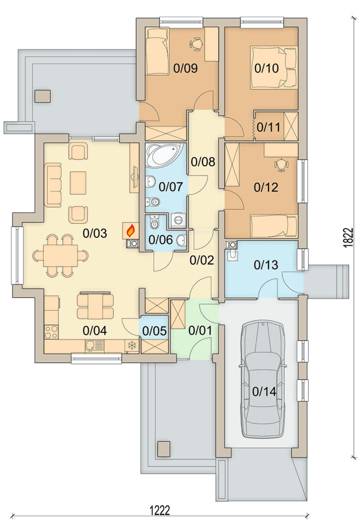 rzut parteru domu jednorodzinnego Imbir