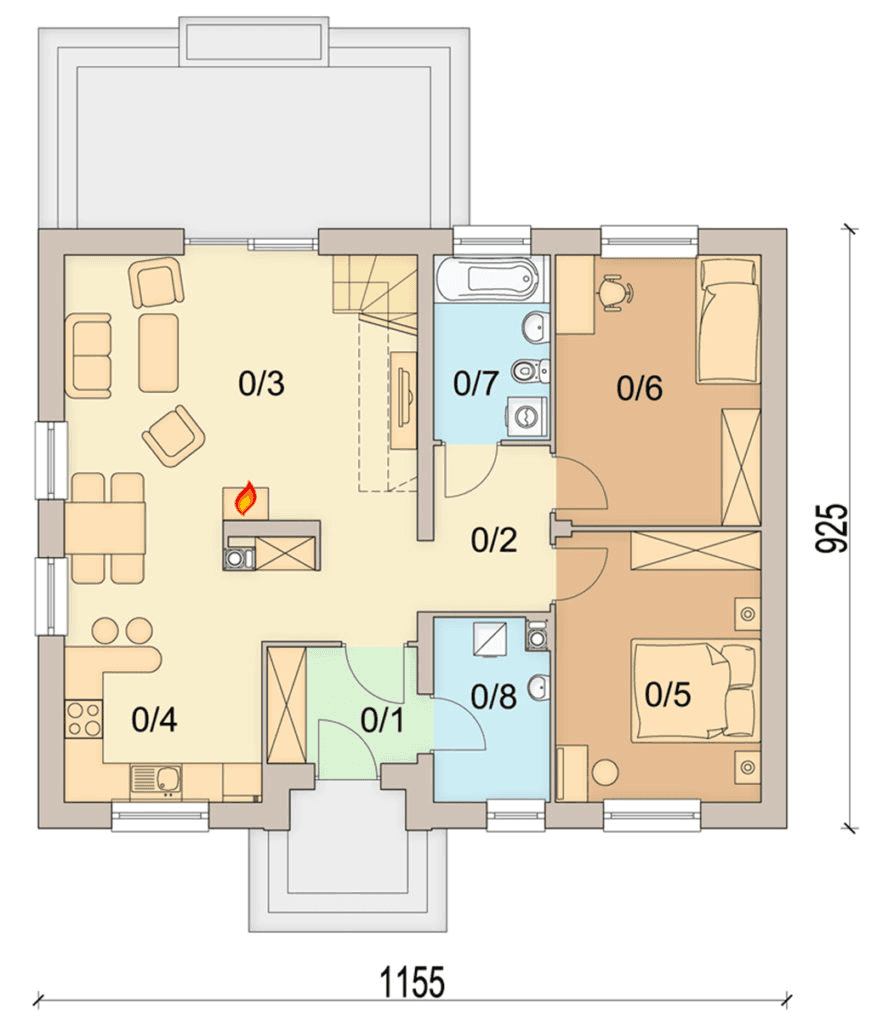 Rzut parteru domu jednorodzinnego Irys