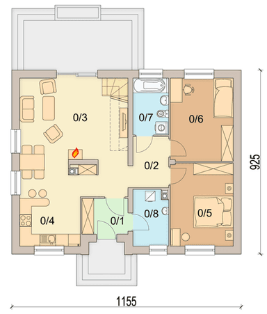 Rzut parteru domu jednorodzinnego Irys