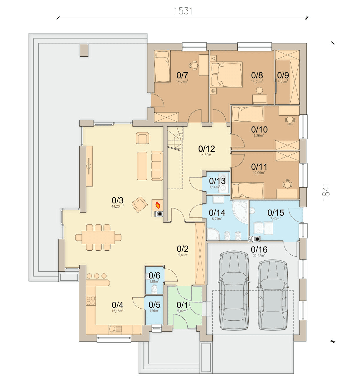 Rzut parteru domu jednorodzinnego Kalwados 2