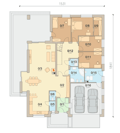 Rzut parteru domu jednorodzinnego Kalwados 2