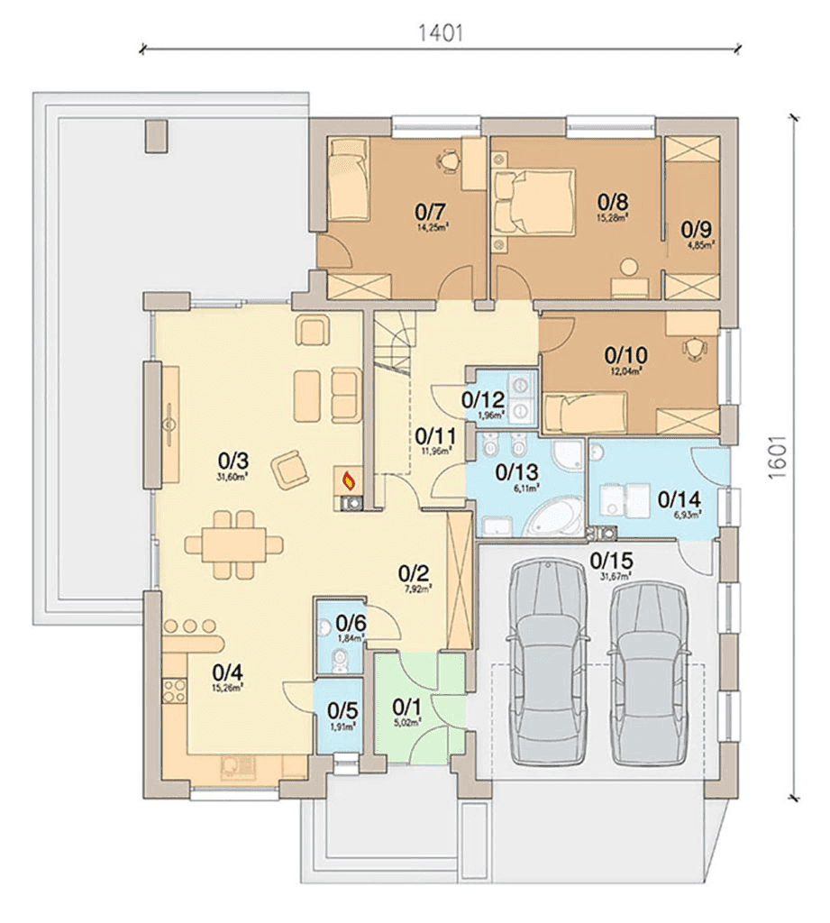 Rzut parteru domu jednorodzinnego Kalwados