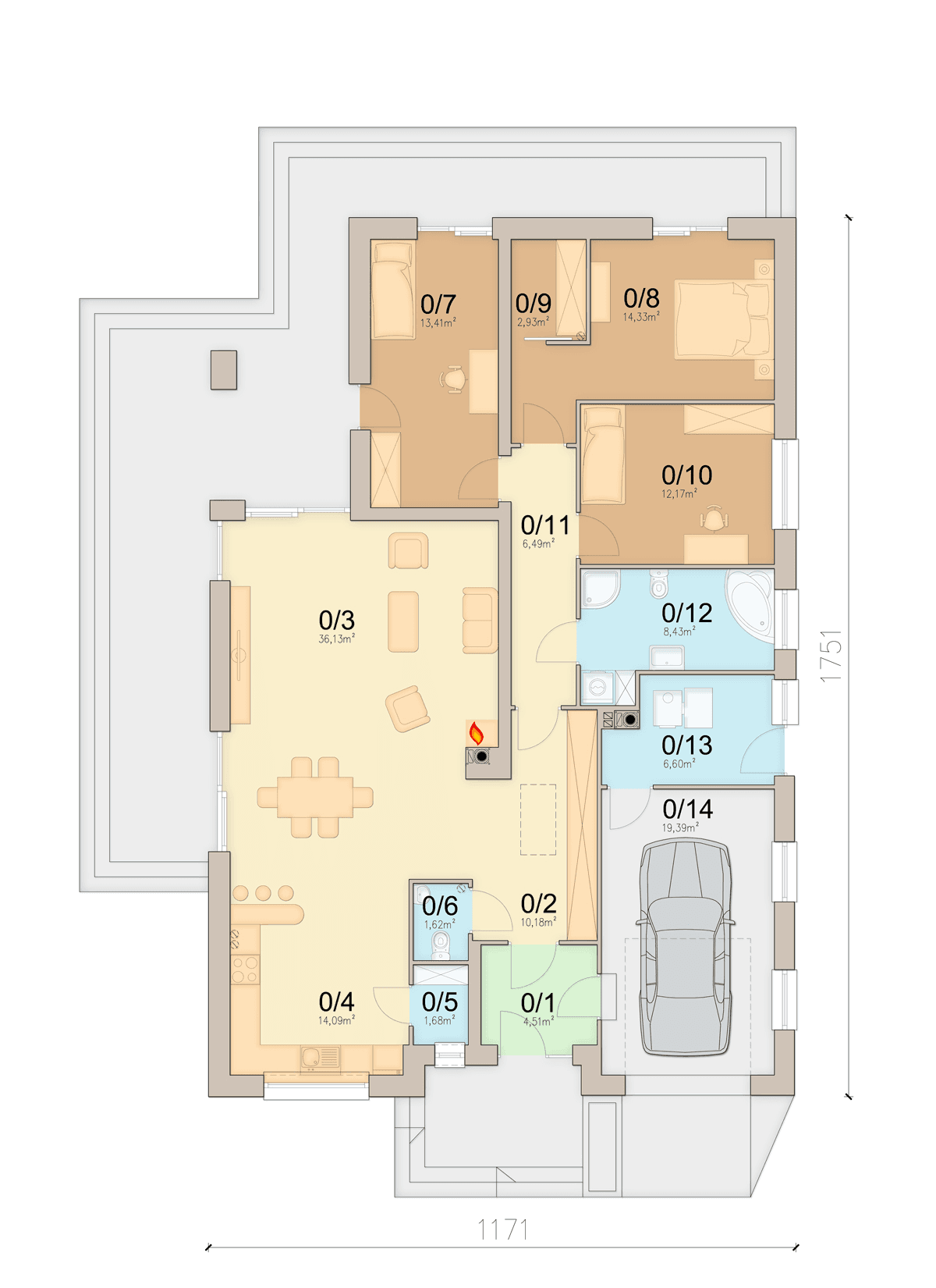 rzut parteru domu jednorodzinnego Kalwados 3