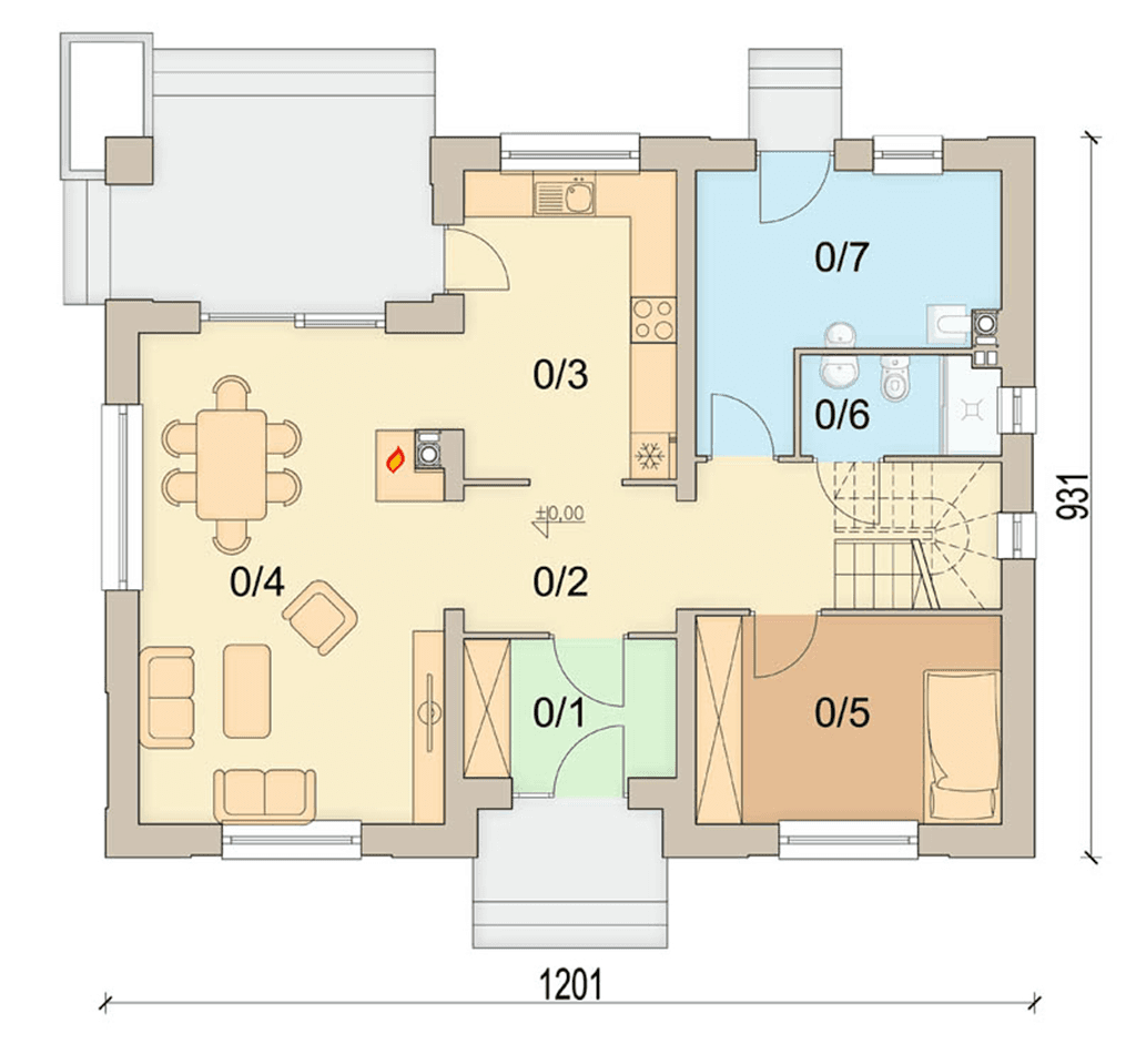 Rzut parteru domu jednorodzinnego Kardamon 2