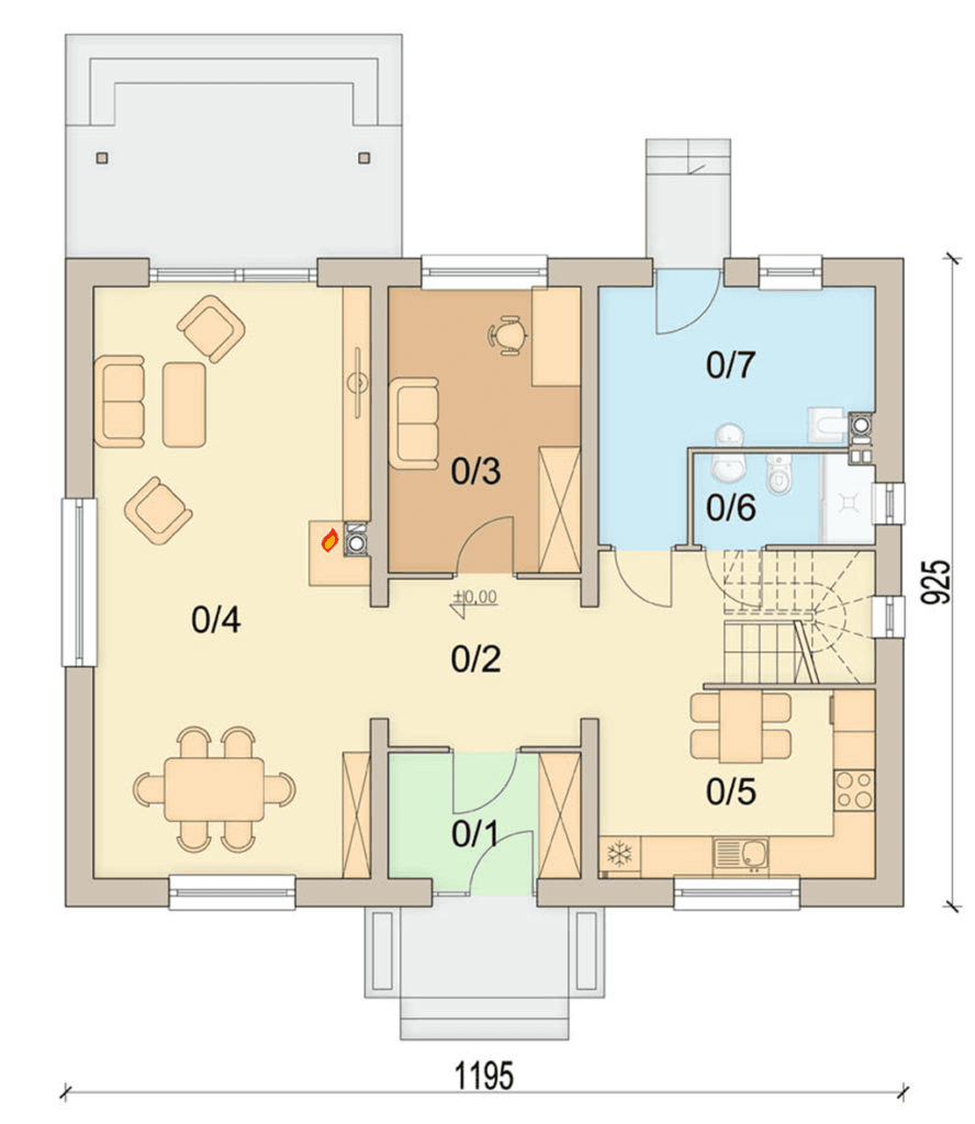 Rzut parteru domu jednorodzinnego Kardamon 3