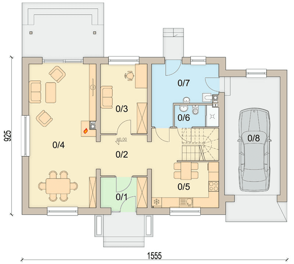 Rzut parteru domu jednorodzinnego Kardamon 3 G1