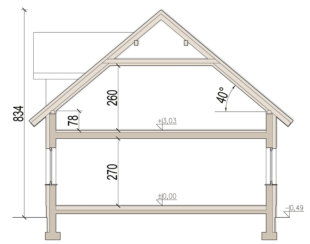 Przekrój domu jednorodzinnego Kardamon