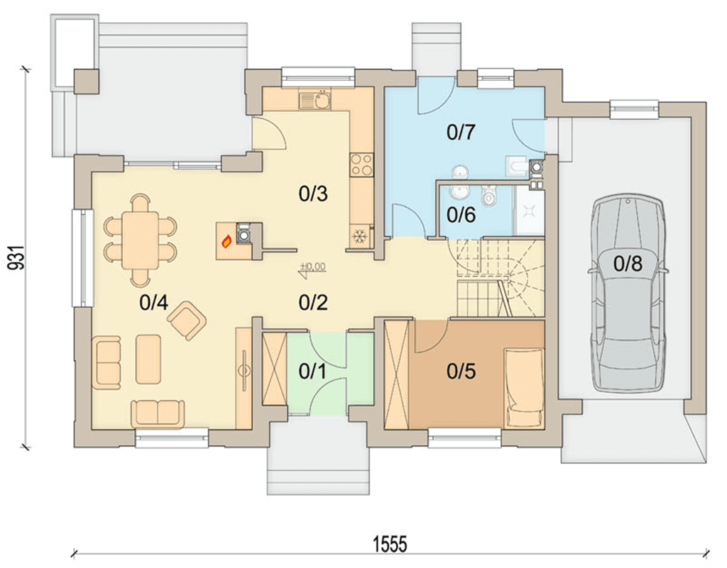 Rzut parteru domu jednorodzinnego Kardamon G1
