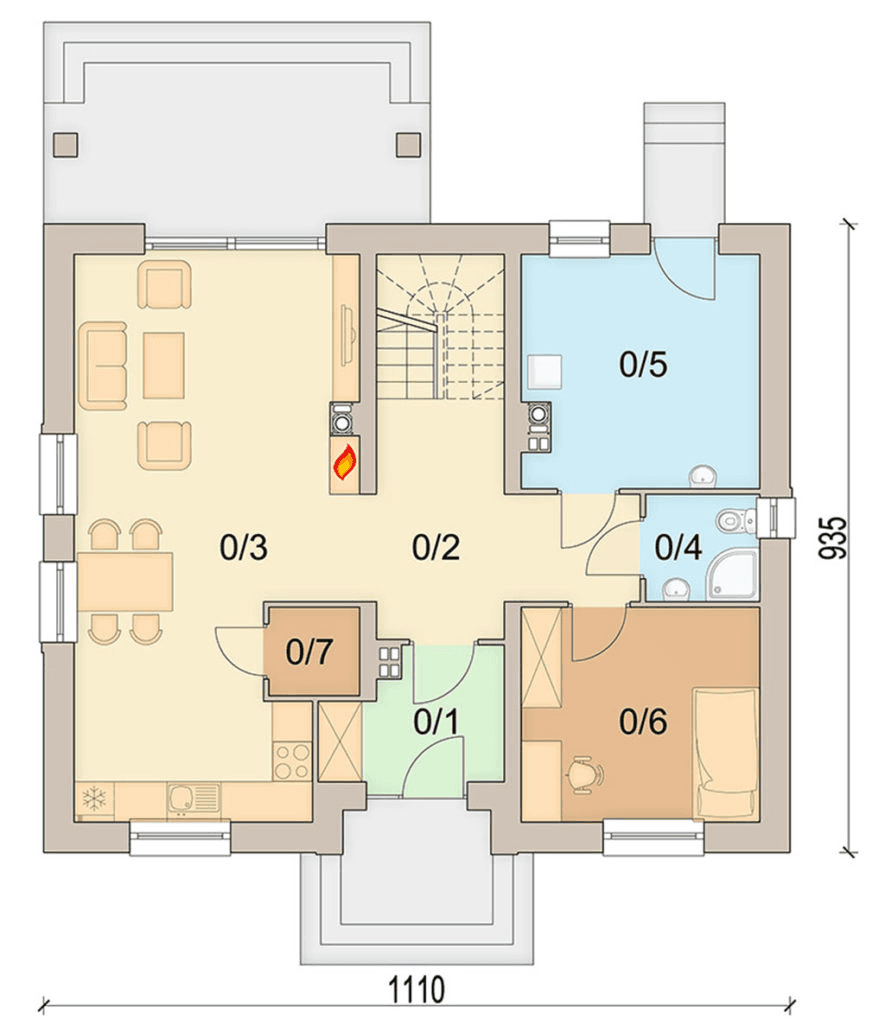 Rzut parteru domu jednorodzinnego Kiwi 3