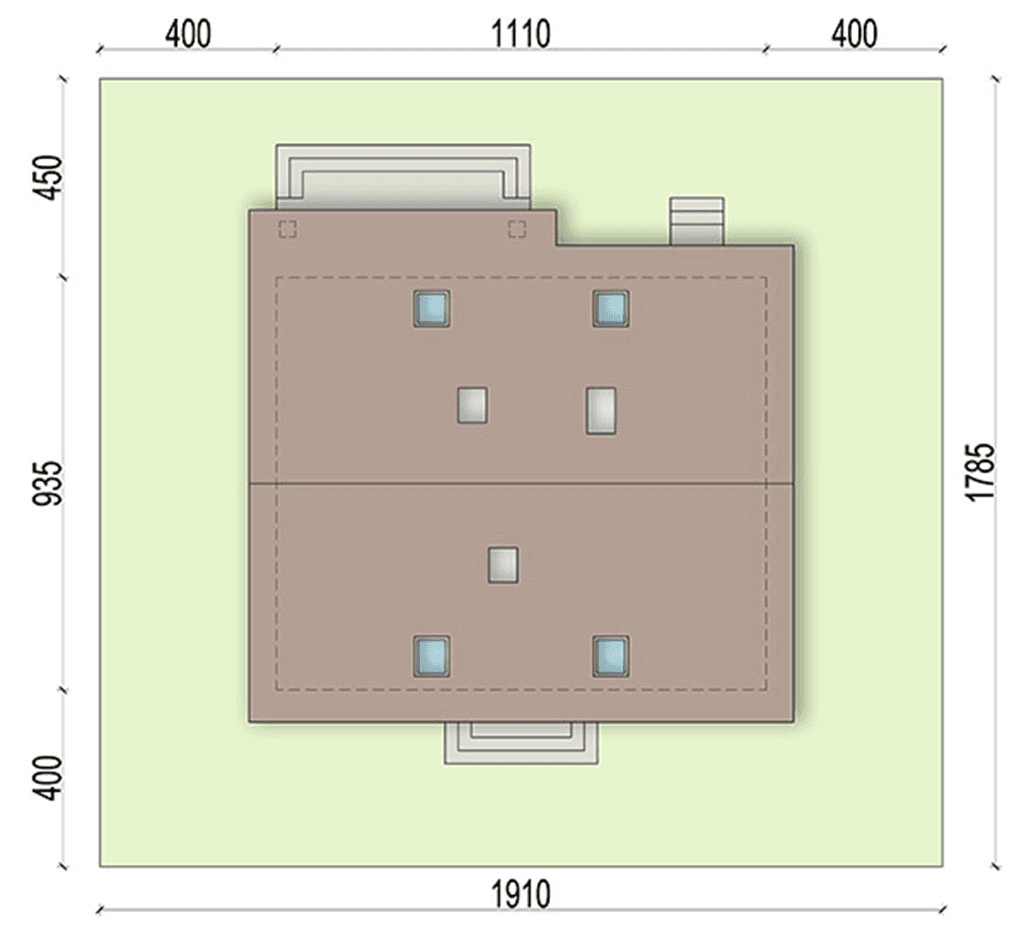 Rzut usytuowania domu jednorodzinnego Kiwi 3 na działce