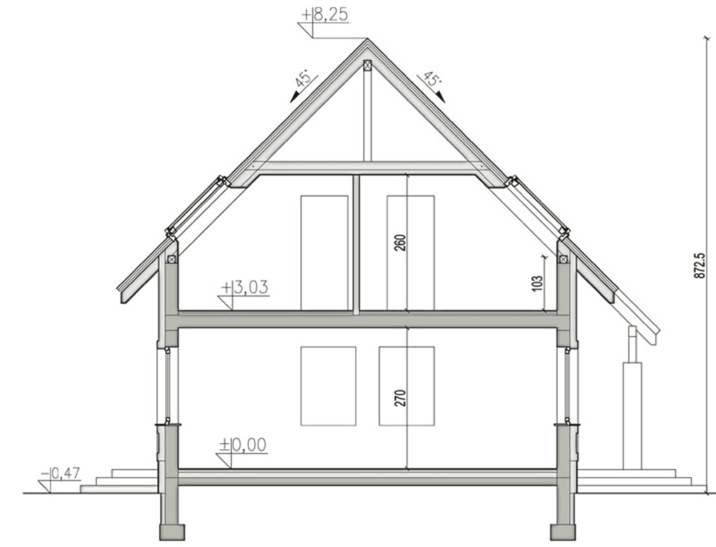 przekrój domu jednorodzinnego Kiwi 2