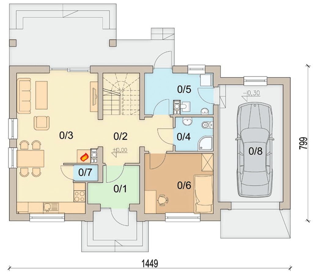 rzut parteru domu jednorodzinnego Kiwi 2