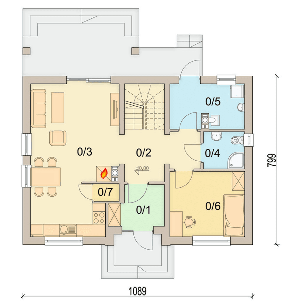 rzut parteru domu jednorodzinnego Kiwi