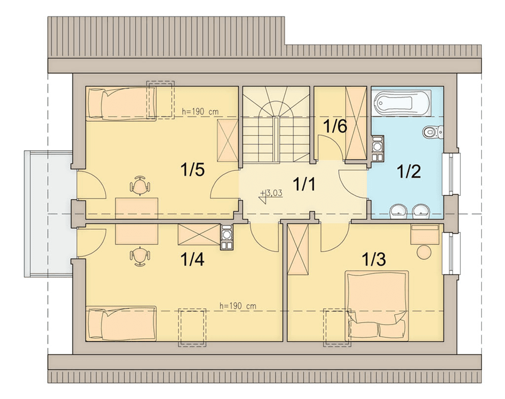 rzut poddasz domu jednorodzinnego Kiwi