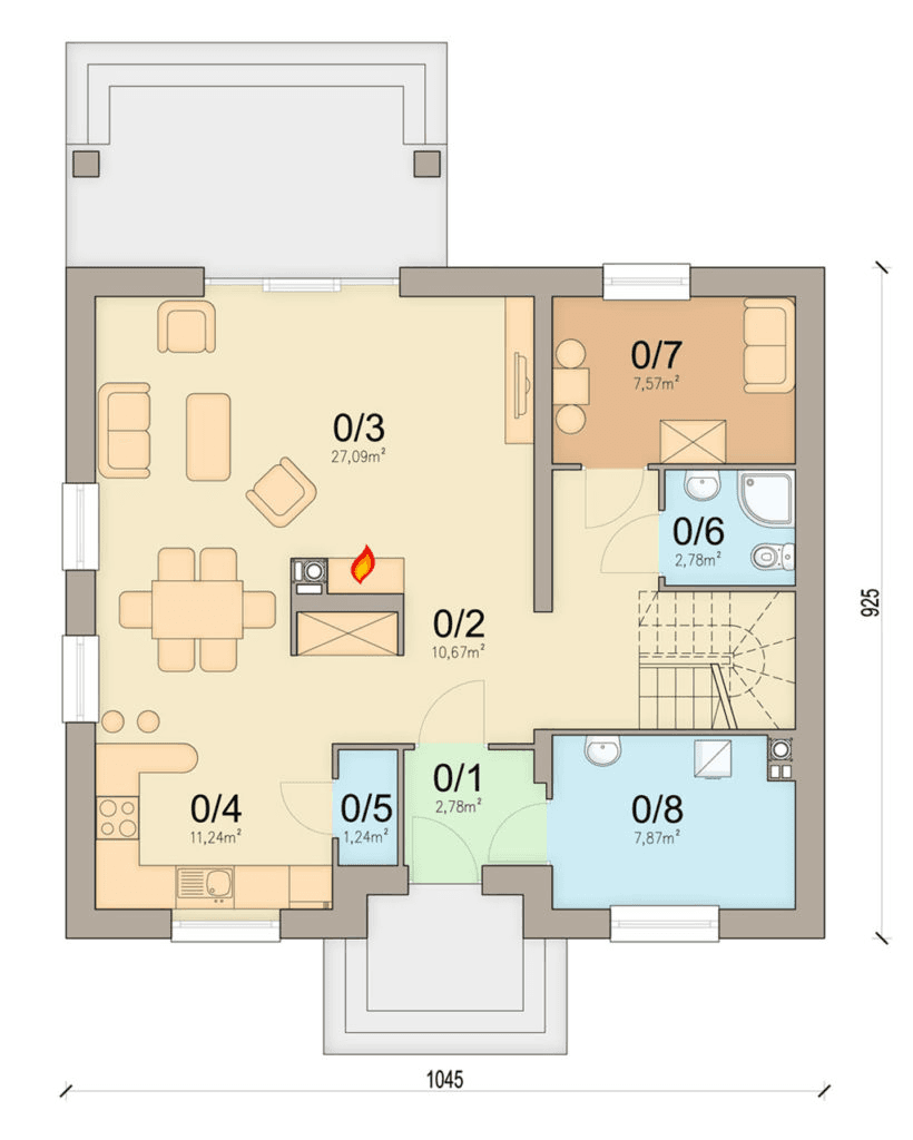 Rzut parteru domu jednorodzinnego Kiwi 4